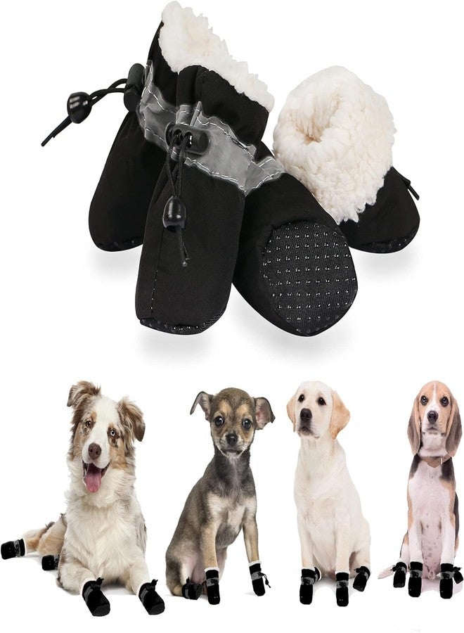 YAODHAOD Dog Shoes for Winter, Dog Boots & Paw Protectors, Fleece Warm Snow Booties for Puppy with Reflective Strip Anti-Slip Rubber Sole for Small Medium Size Dogs, Size 5: 1.9"x1.5" (L*W), Black - Image 1
